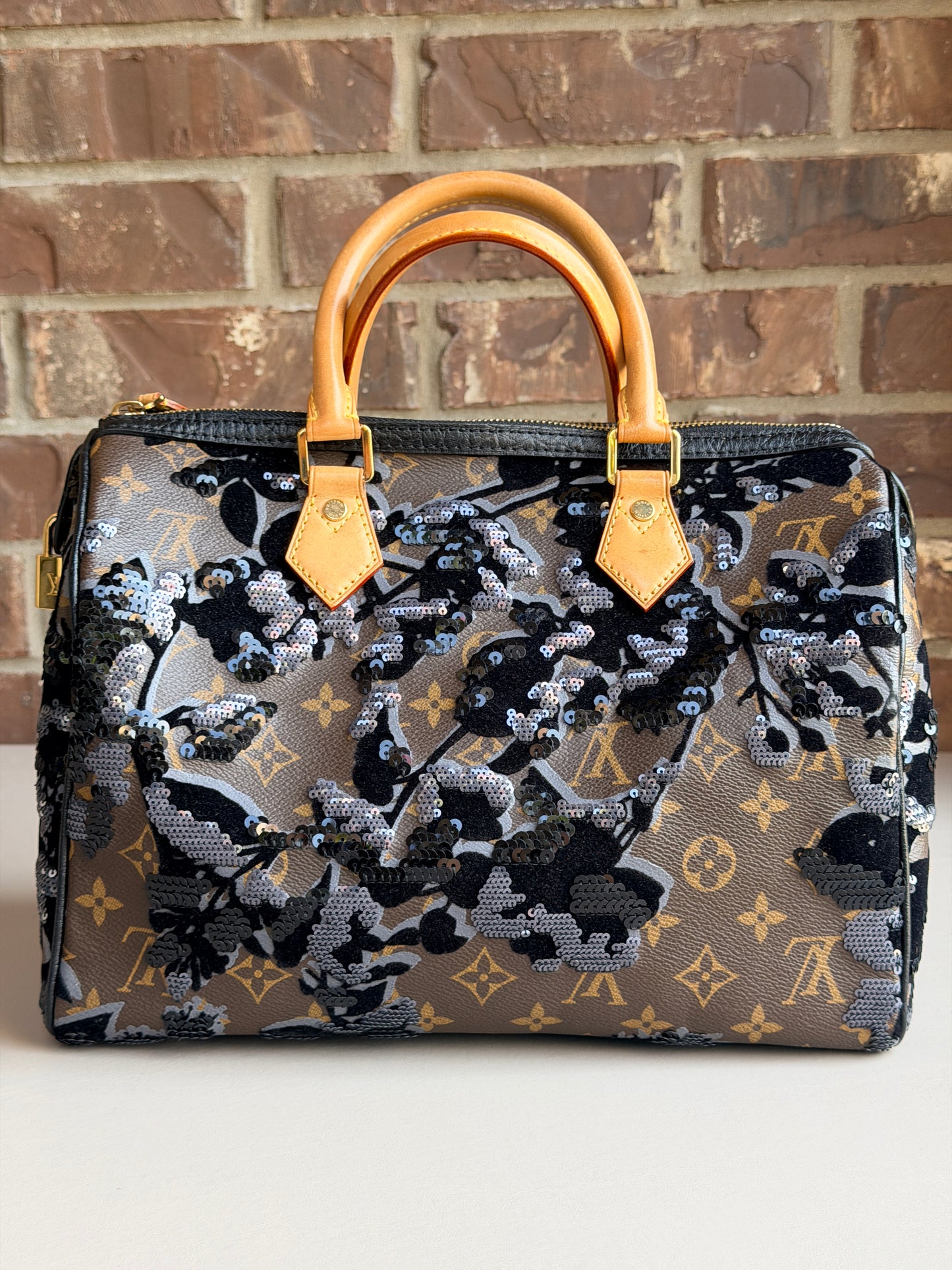 Louis Vuitton Speedy Handbag Fleur De Jais Monogram Canvas 30 Brown 50085