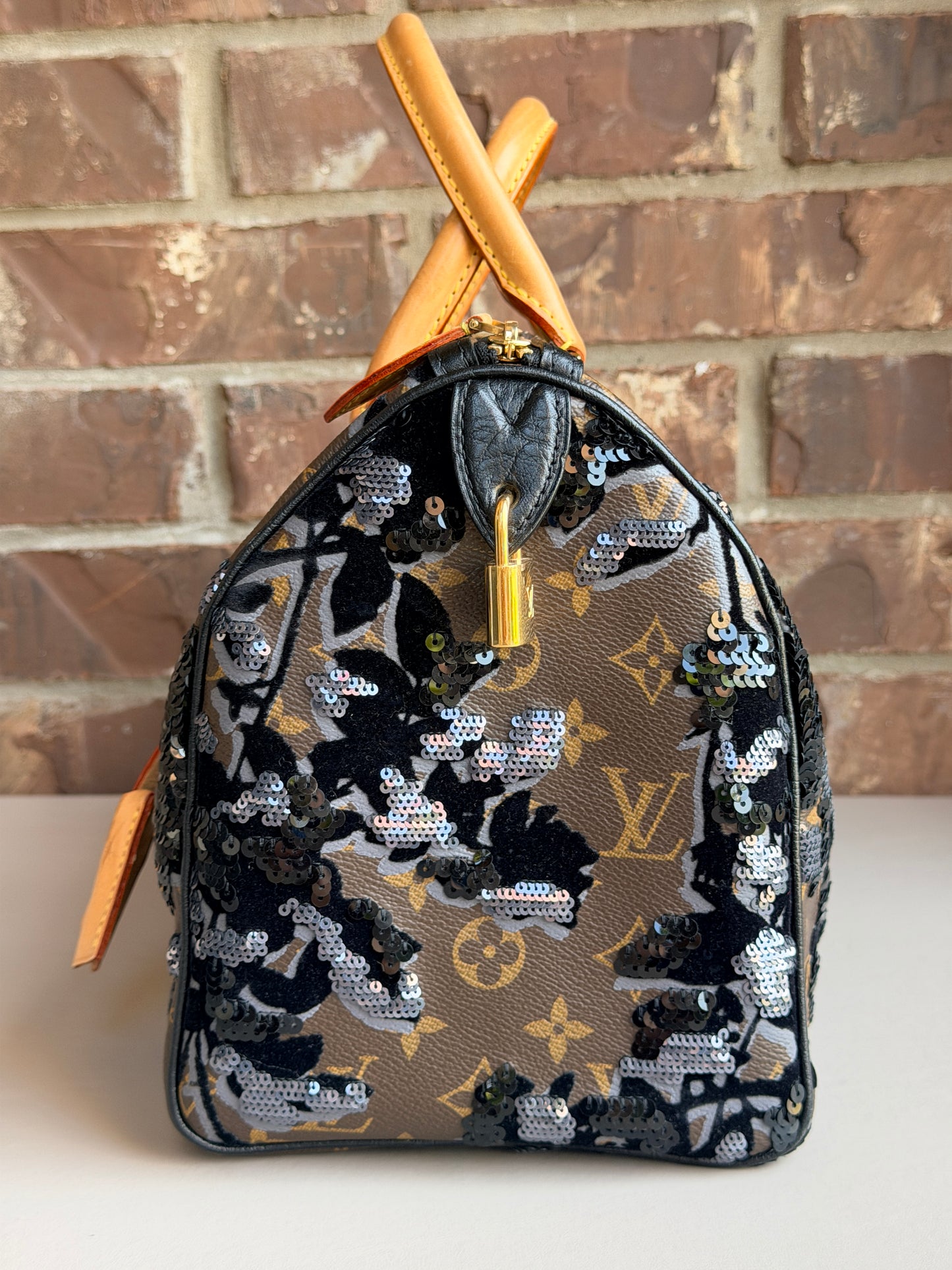 Louis Vuitton Speedy Handbag Fleur De Jais Monogram Canvas 30 Brown 50085
