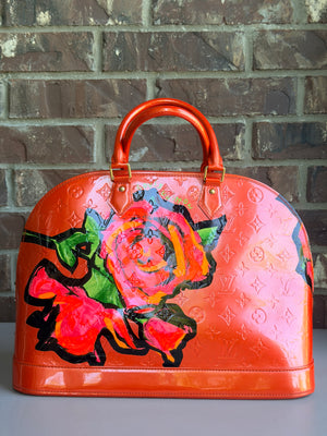 Louis Vuitton Alma Handbag Limited Edition Monogram Vernis Roses GM 83456
