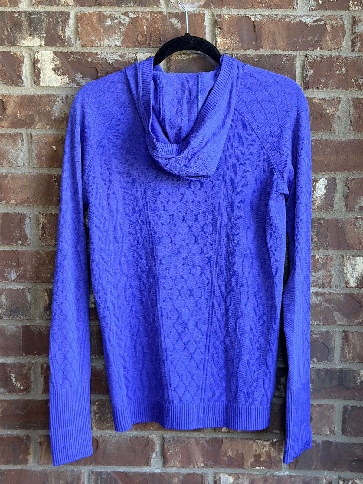 Lululemon Rest Less Hoodie Blue Size 10 Cable Knit Thumbholes Pullover