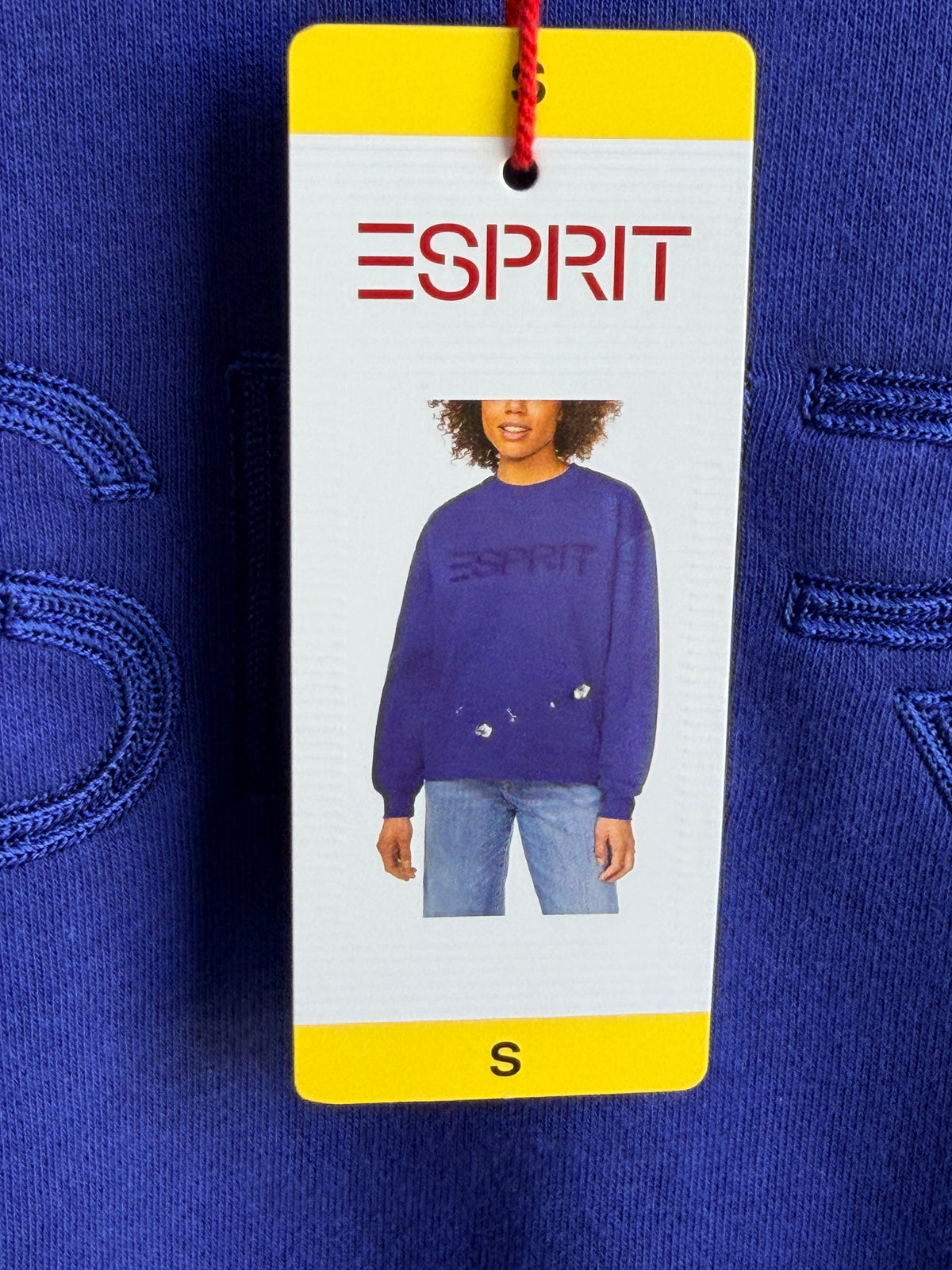 NWT Esprit Women's Logo Fleece Crewneck Sweatshirt Blue Size S Embroidered