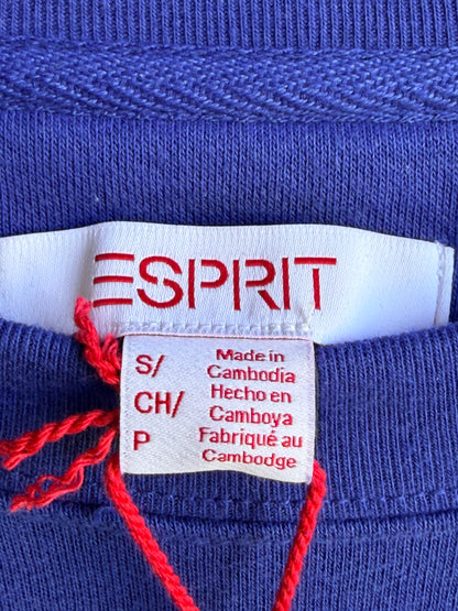 NWT Esprit Women's Logo Fleece Crewneck Sweatshirt Blue Size S Embroidered