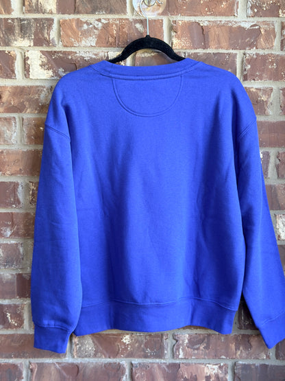 NWT Esprit Women's Logo Fleece Crewneck Sweatshirt Blue Size S Embroidered