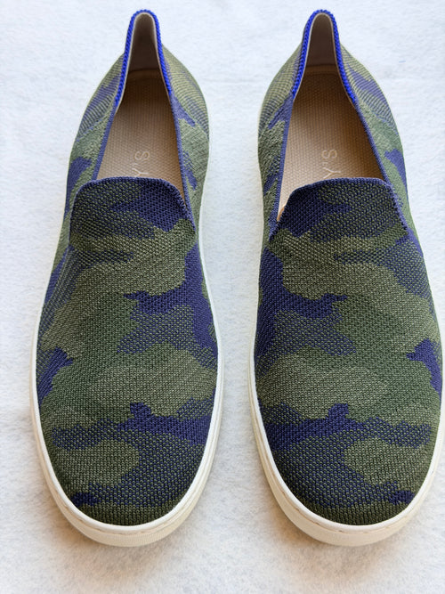 Rothy's The Loafer Olive Camo Women's Size 11 Green Blue Knit Slip On Shoes