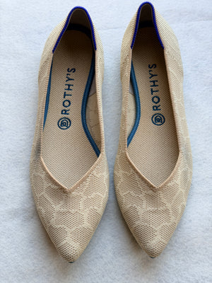 Rothy's The Point Women's Size 11 Beige Tan Blue Trim Knit Pointed Toe Flats