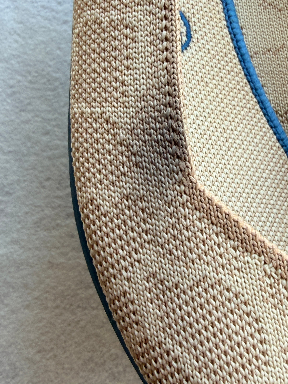 Rothy's The Point Women's Size 11 Beige Tan Blue Trim Knit Pointed Toe Flats