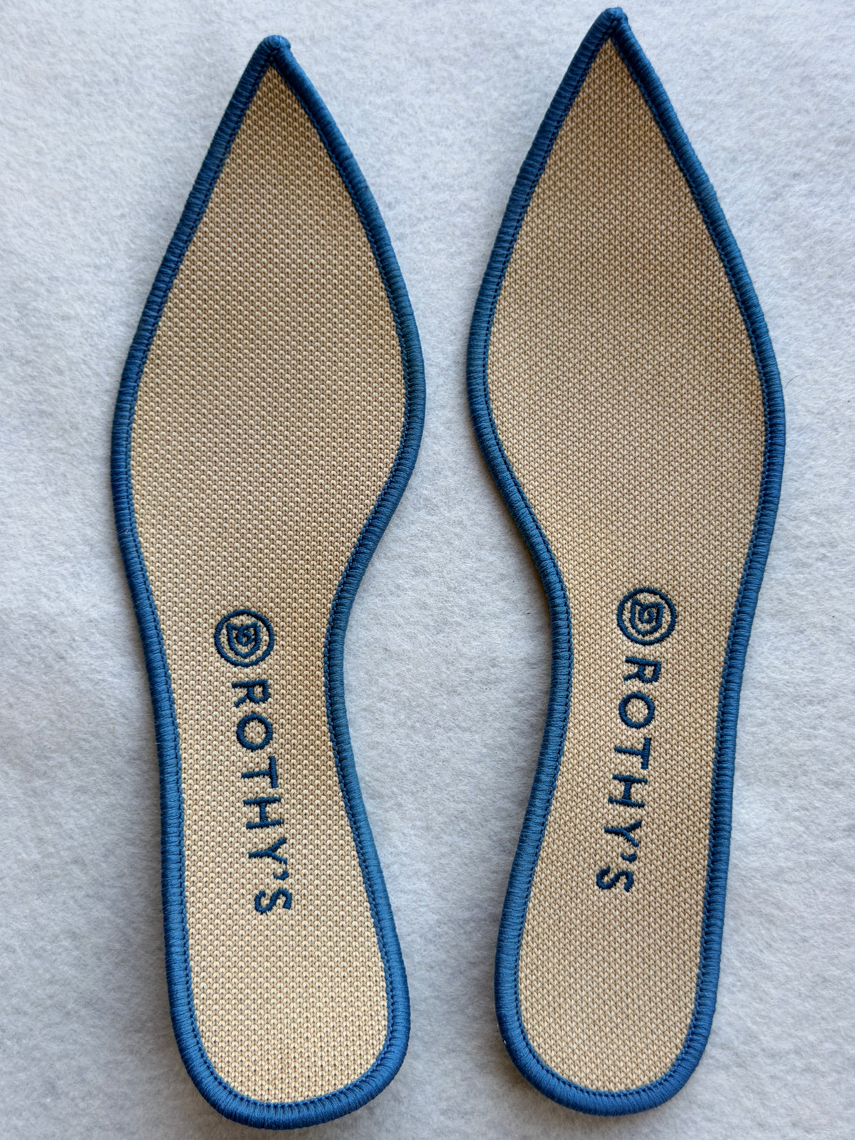 Rothy's The Point Women's Size 11 Beige Tan Blue Trim Knit Pointed Toe Flats