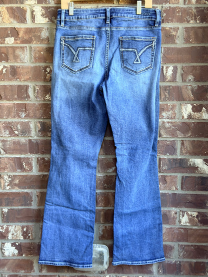 Vigoss Women's Boot Cut Jeans Size 12 Medium Wash Stretch Embroidered Pockets