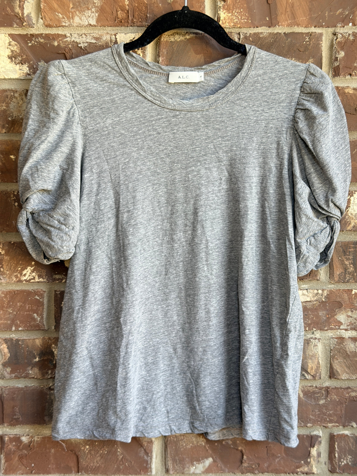 A.L.C. Women's Gray Ruched Puff Sleeve T-Shirt Top Size M