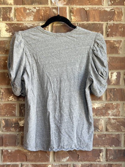 A.L.C. Women's Gray Ruched Puff Sleeve T-Shirt Top Size M