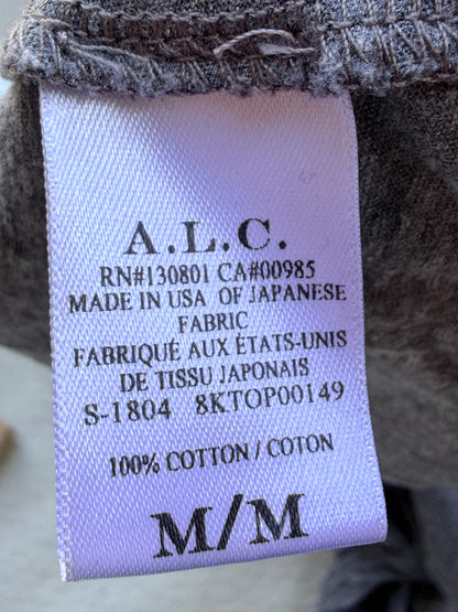 A.L.C. Women's Gray Ruched Puff Sleeve T-Shirt Top Size M