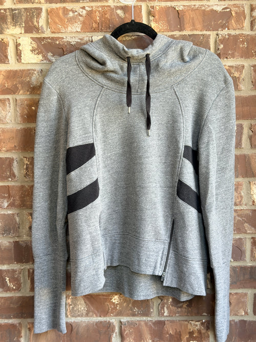 Alo Yoga Women's Gray Hooded Pullover Sweatshirt Mesh Detail Size L