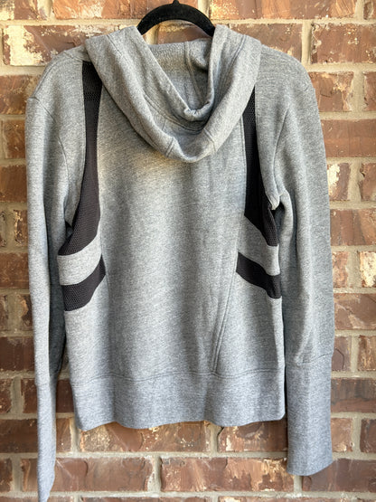 Alo Yoga Women's Gray Hooded Pullover Sweatshirt Mesh Detail Size L
