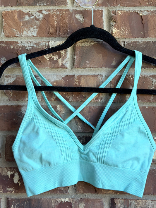 Lululemon Seamless Strappy Sports Bra Aqua Blue Size 8