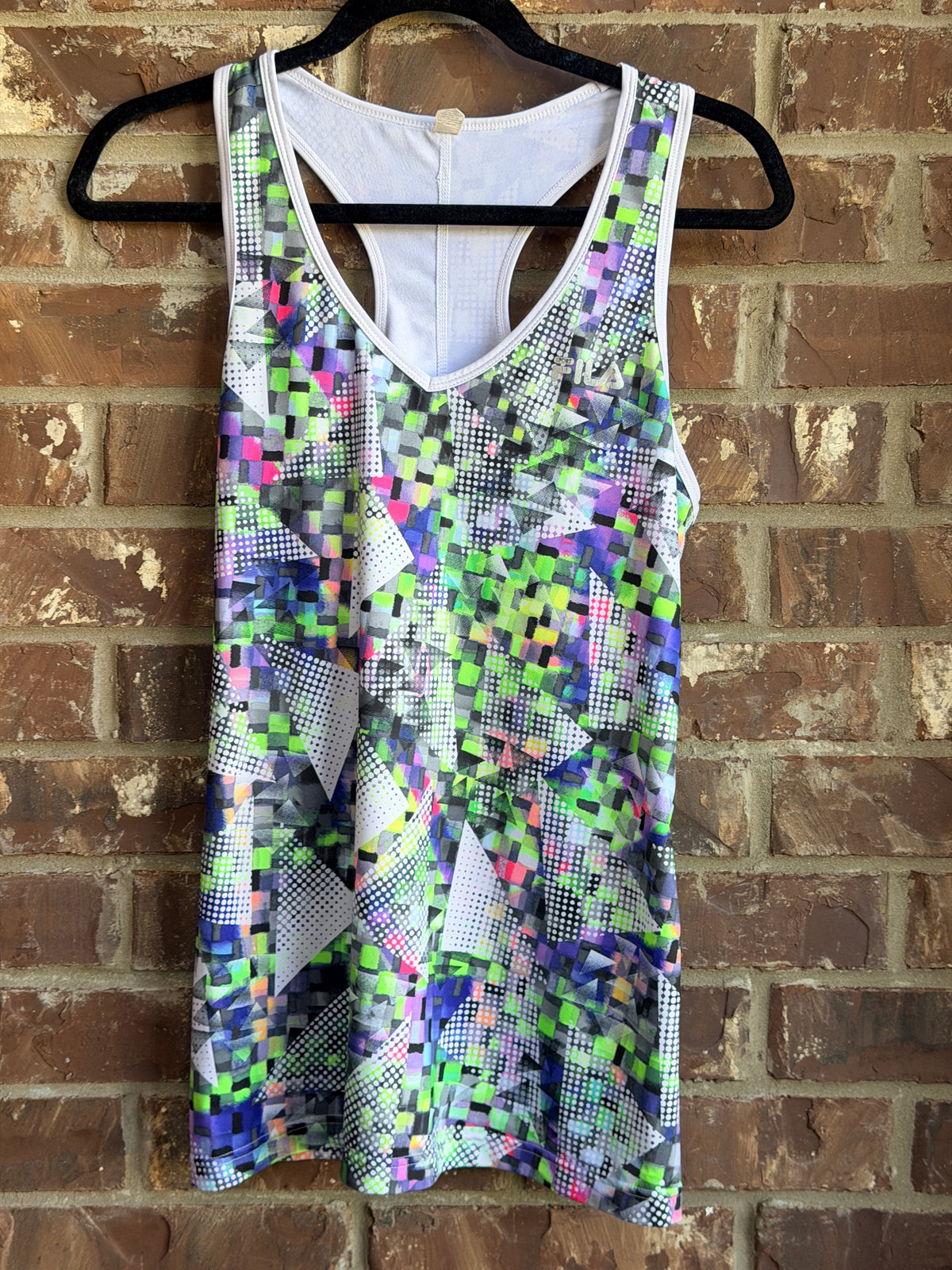 FILA Sport Women's Large Geometric Racerback Performance Tank Top Multicolor