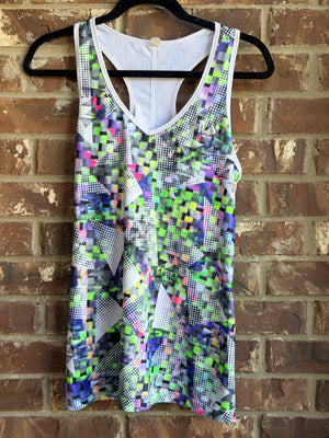 FILA Sport Women's Large Geometric Racerback Performance Tank Top Multicolor