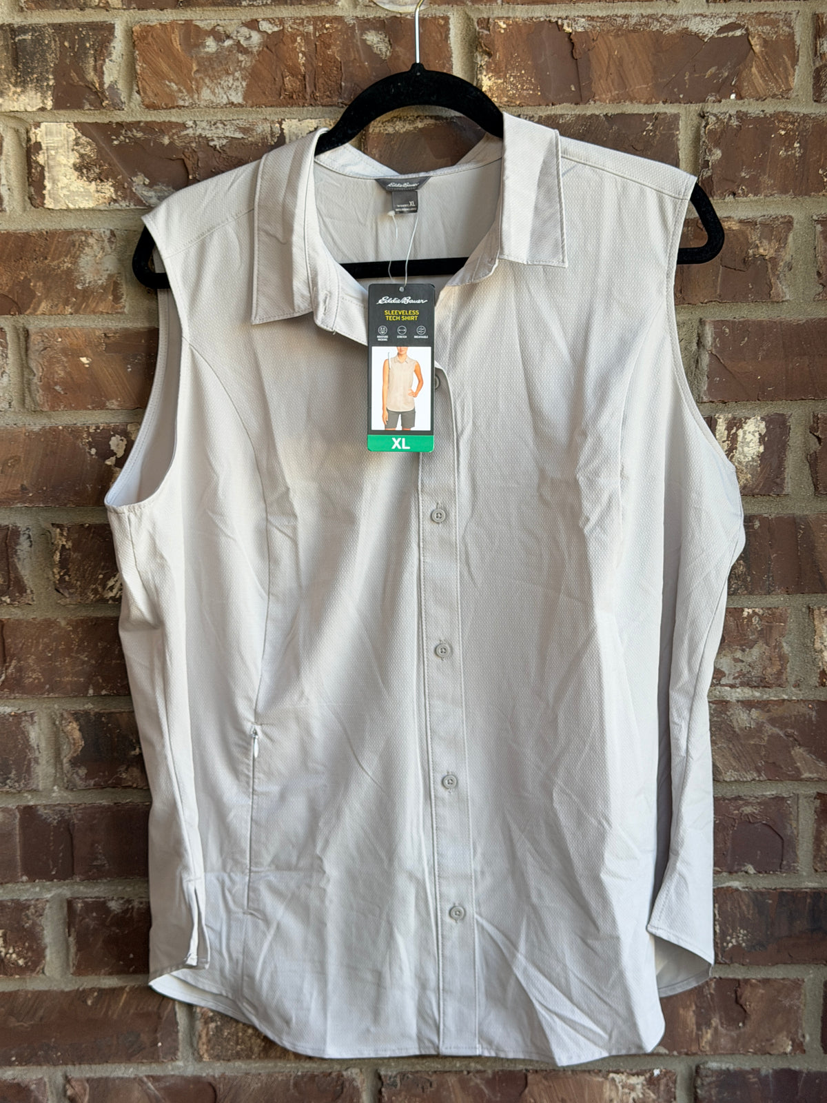 Eddie Bauer Women's XL Sleeveless Tech Shirt Gray Button Front Hiking Outdoor NWT