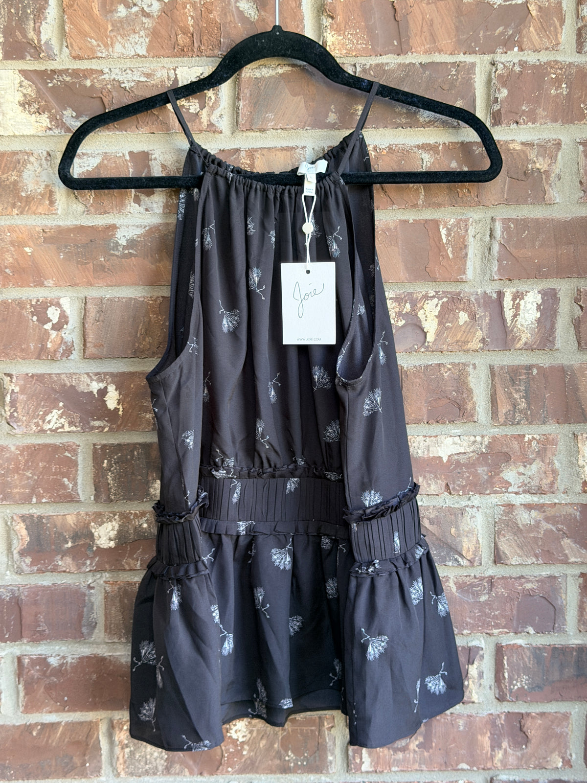 Joie Women's Large Black Floral Pleated Top Sleeveless NWT