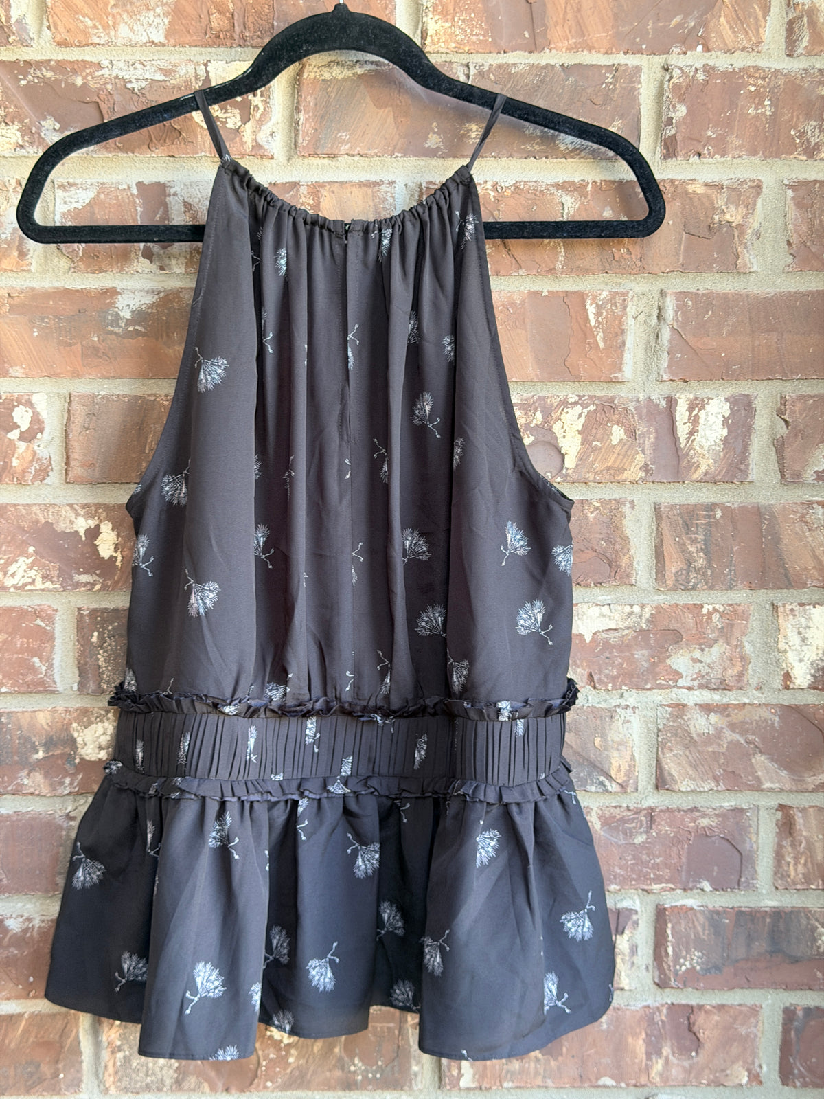 Joie Women's Large Black Floral Pleated Top Sleeveless NWT