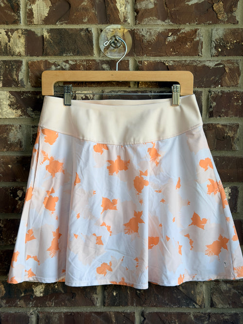 Puma Women's Floral Golf Skort Size Medium White Orange Pleated Athletic Skirt