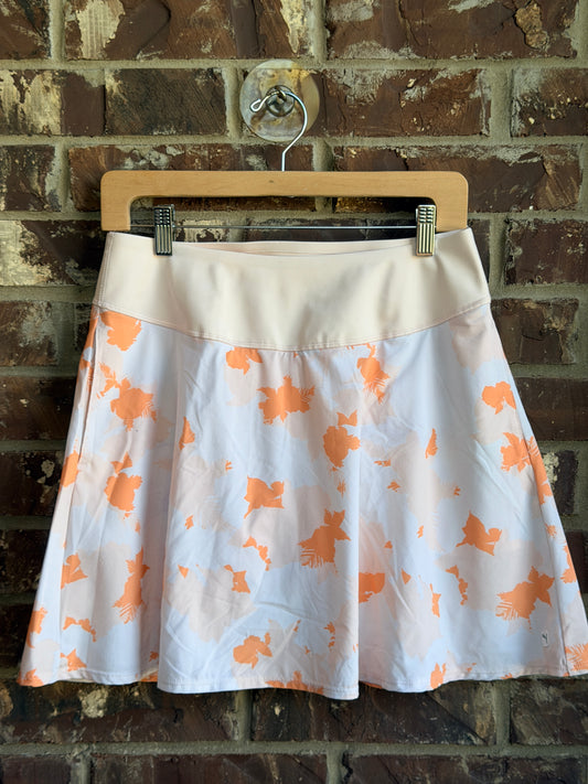Puma Women's Floral Golf Skort Size Medium White Orange Pleated Athletic Skirt
