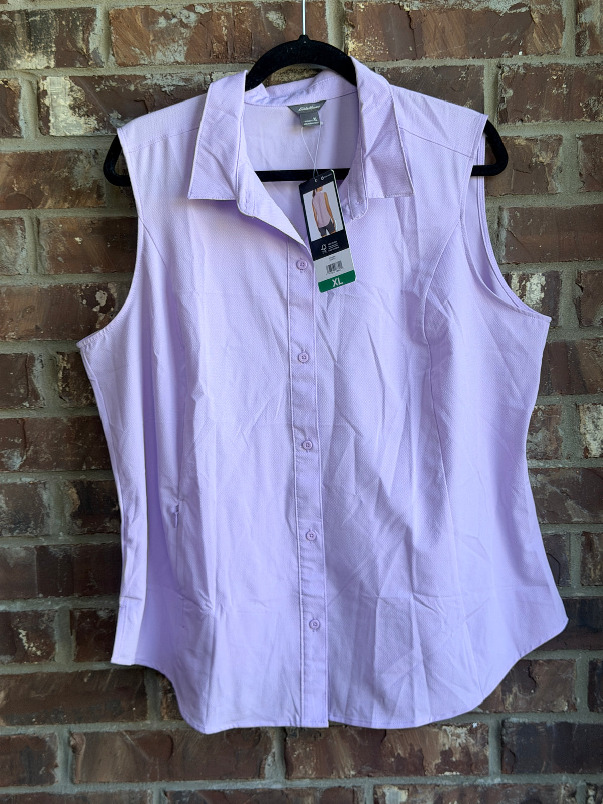 Eddie Bauer Women's XL Sleeveless Tech Shirt Lavender Button Down NWT