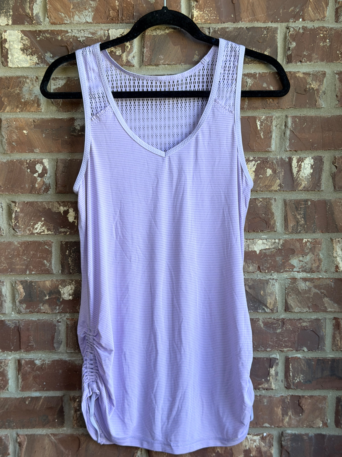 Lululemon Women's Purple V Neck Mesh Back Ruched Running Tank Top 16" P2P