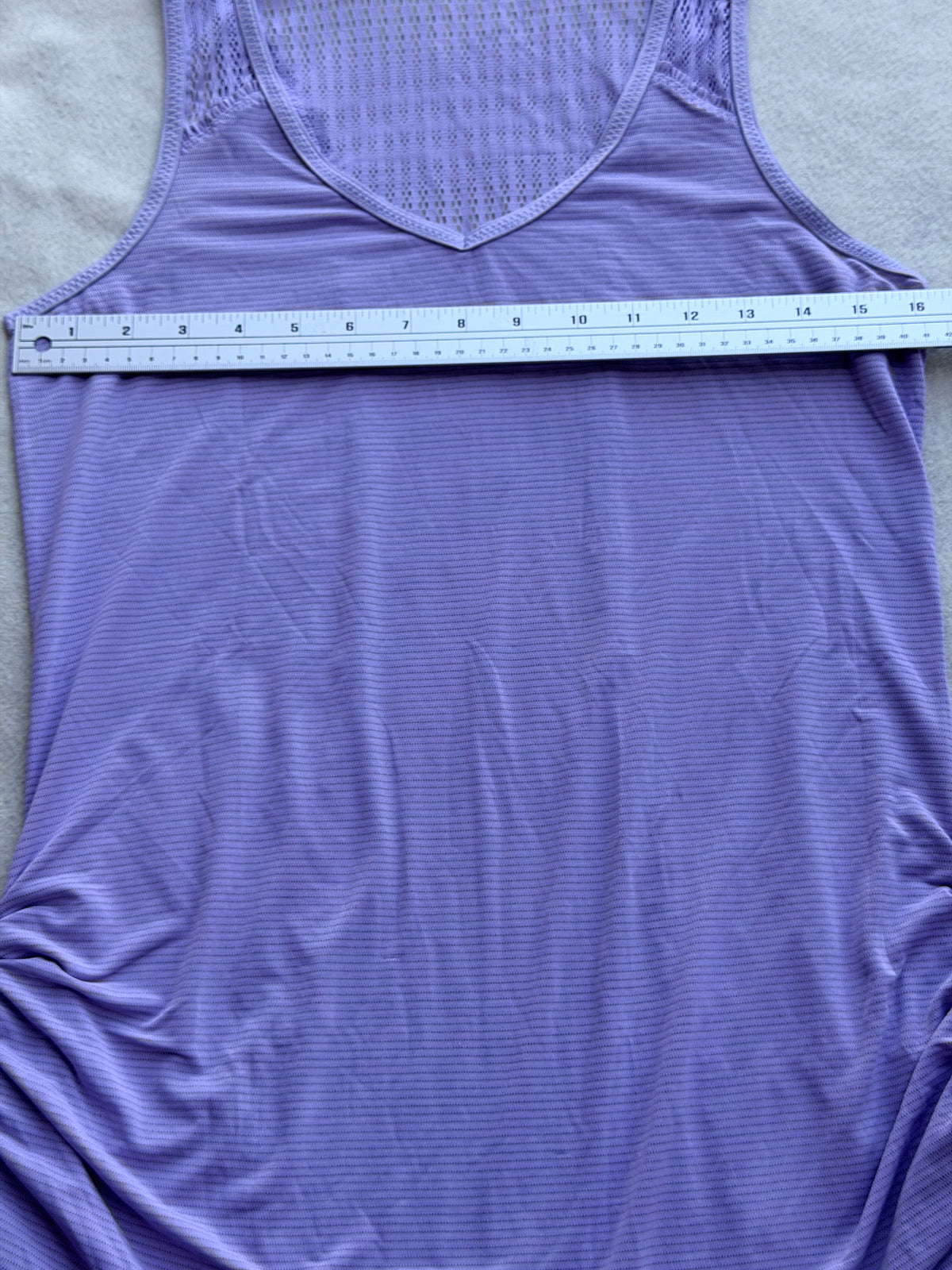 Lululemon Women's Purple V Neck Mesh Back Ruched Running Tank Top 16" P2P