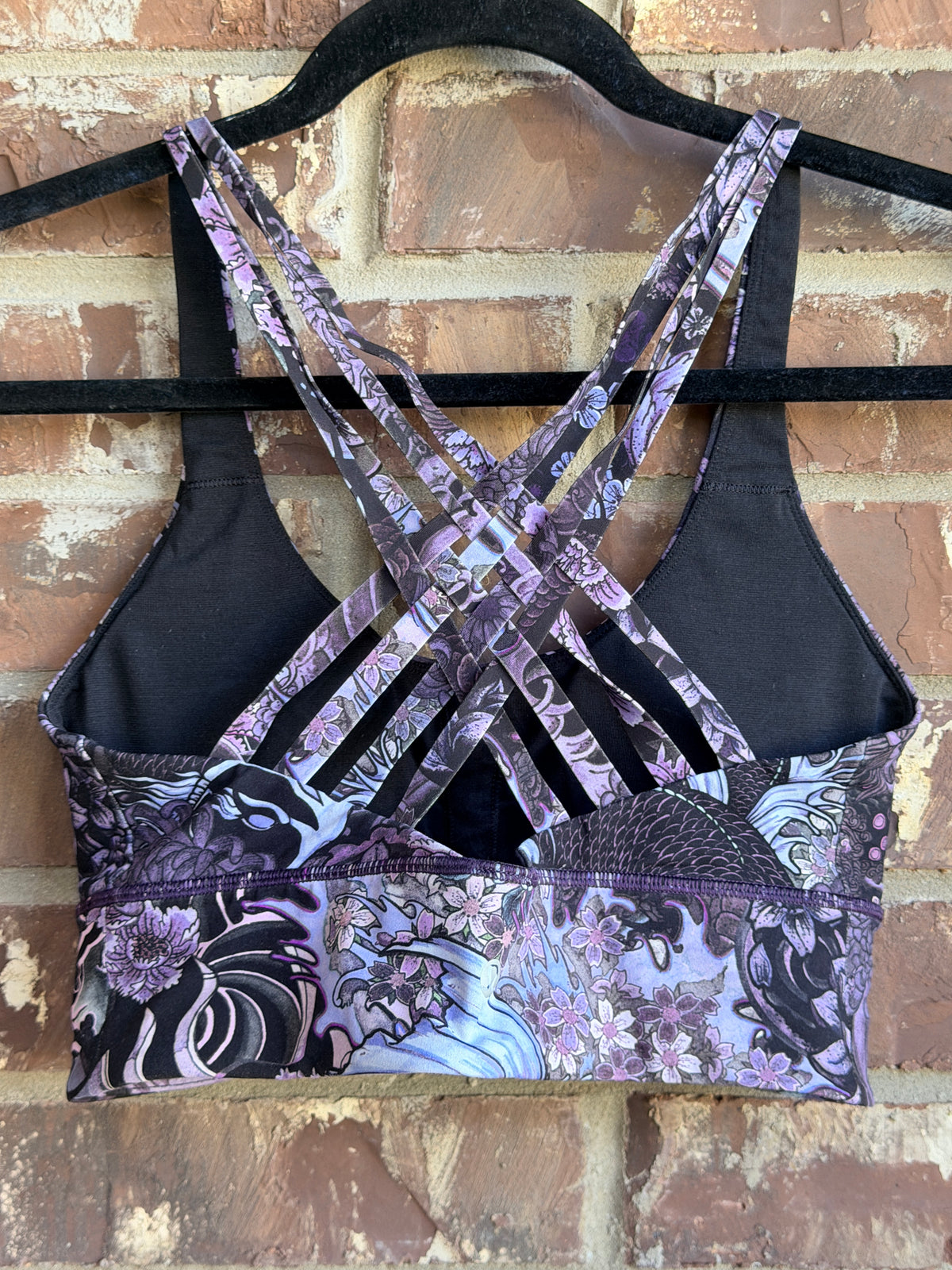 Lululemon Energy Bra Size 8 Purple Black Floral Strappy Sports Bra