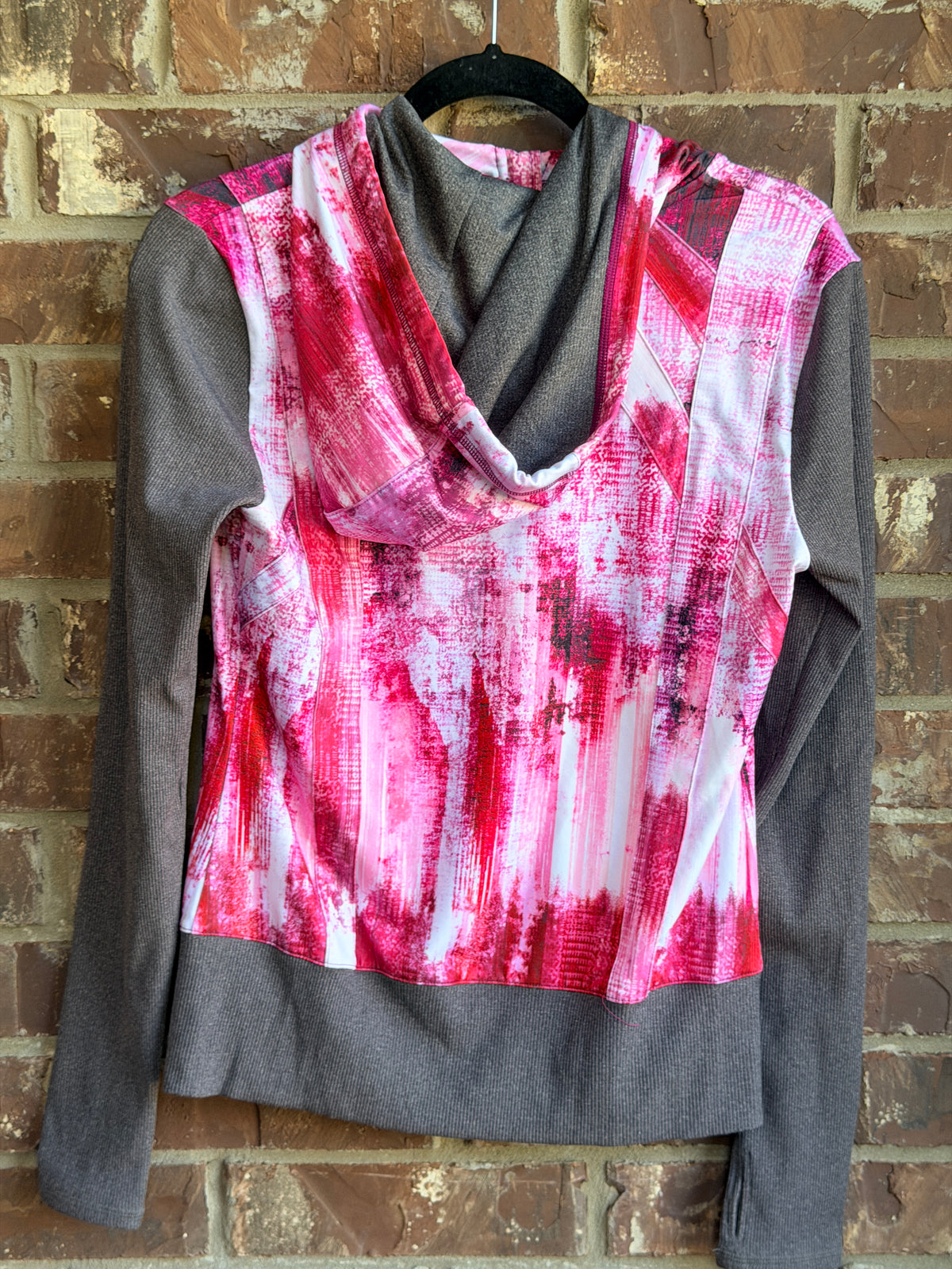 Alo Yoga Women's Medium Pink White Gray Abstract Print Full Zip Hooded Jacket