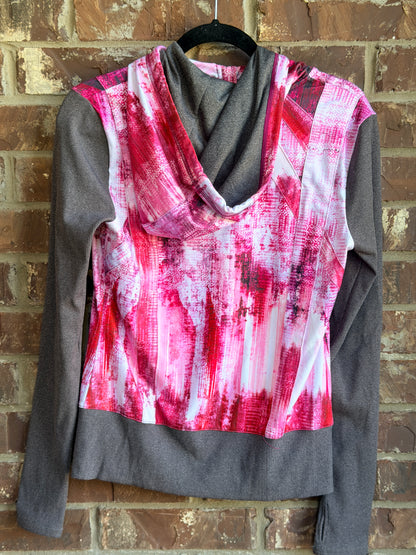 Alo Yoga Women's Medium Pink White Gray Abstract Print Full Zip Hooded Jacket