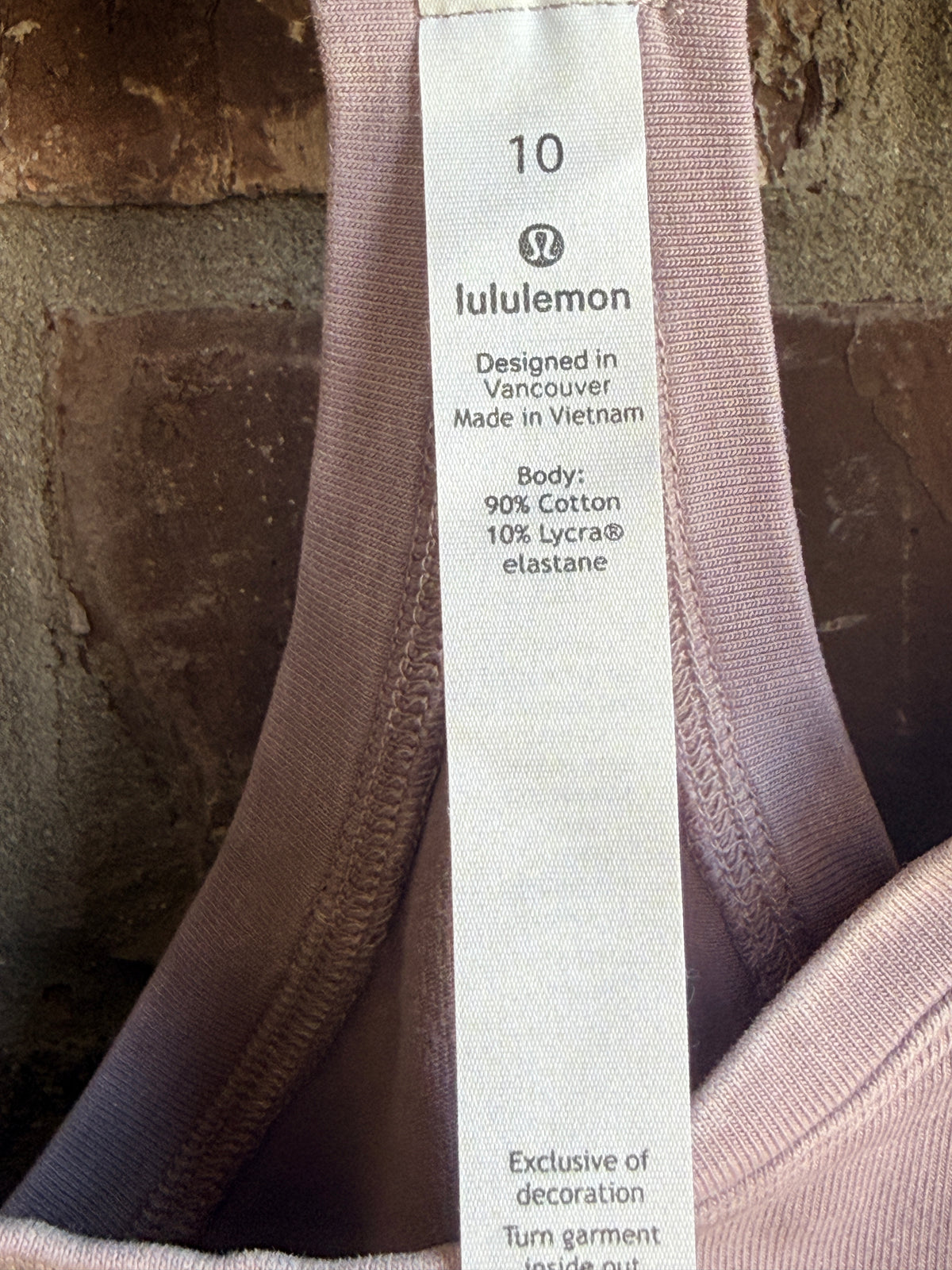 Lululemon Women's Size 10 Stonewashed Racerback Tank Top Mauve Cotton Yoga