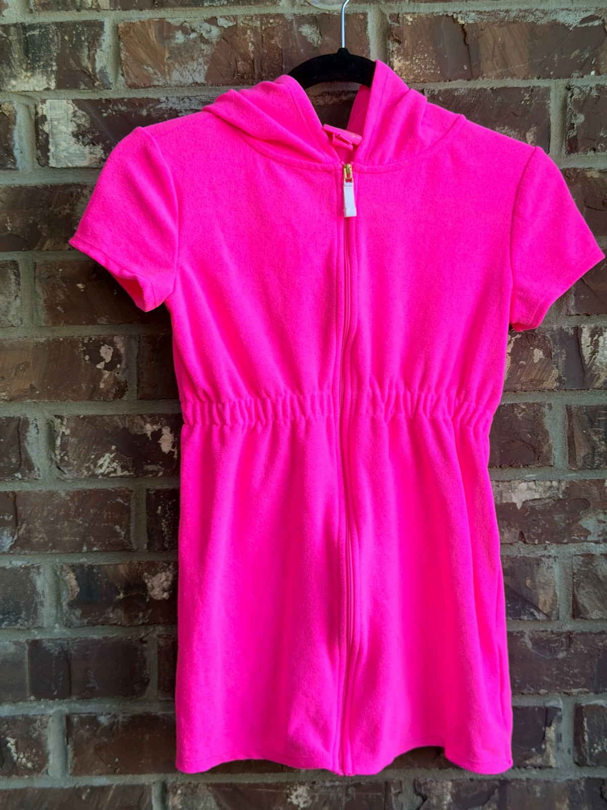 Lilly Pulitzer Girls L 8-10 Hot Pink Terry Cloth Hooded Swim Cover Up Dress