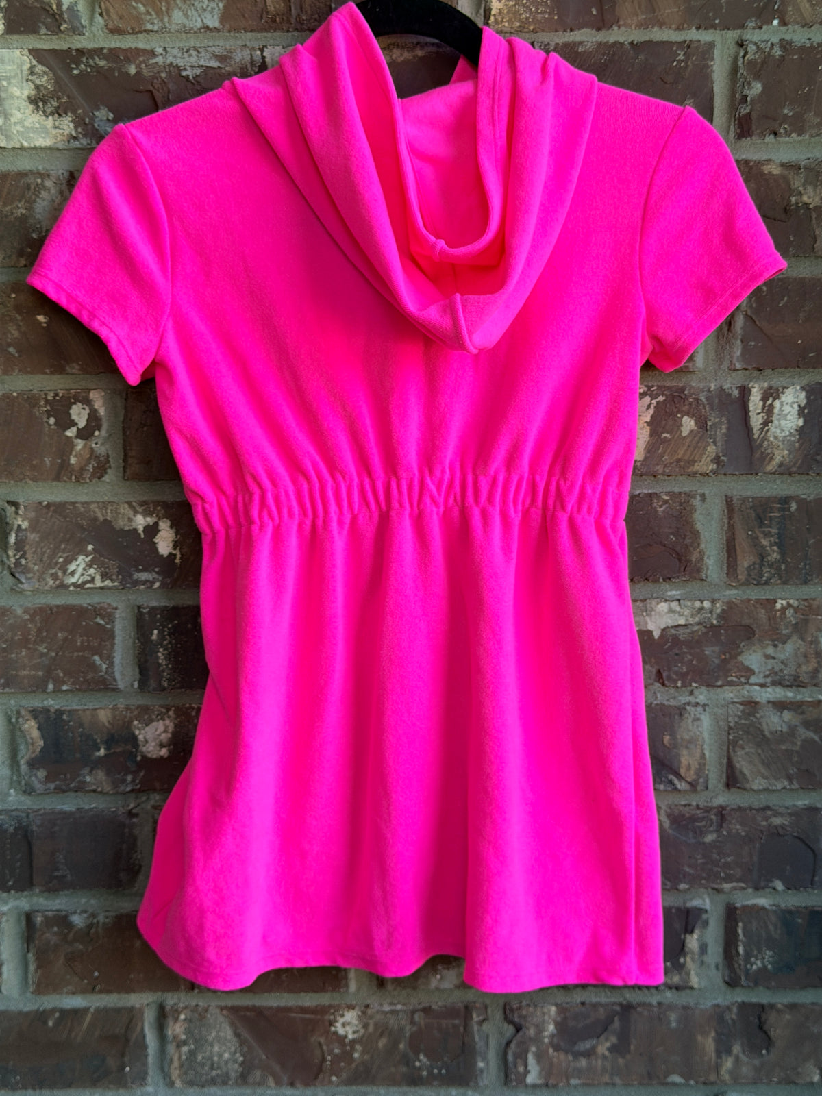 Lilly Pulitzer Girls L 8-10 Hot Pink Terry Cloth Hooded Swim Cover Up Dress