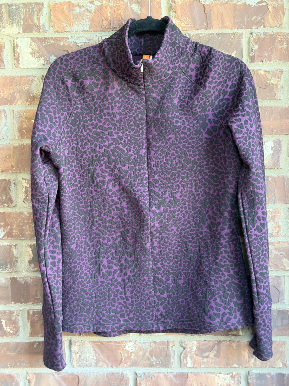 Lucy Activewear Women’s Medium Purple Leopard Print Half Zip Pullover Top