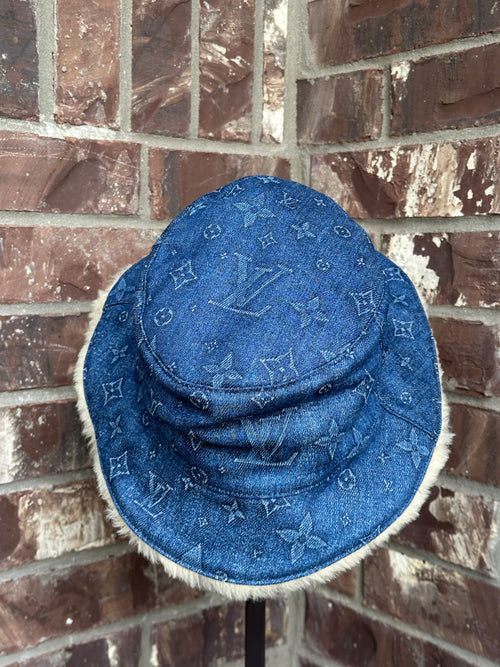 Louis Vuitton Bonnet Denim Bucket Hat With Sherling - Large 54268*
