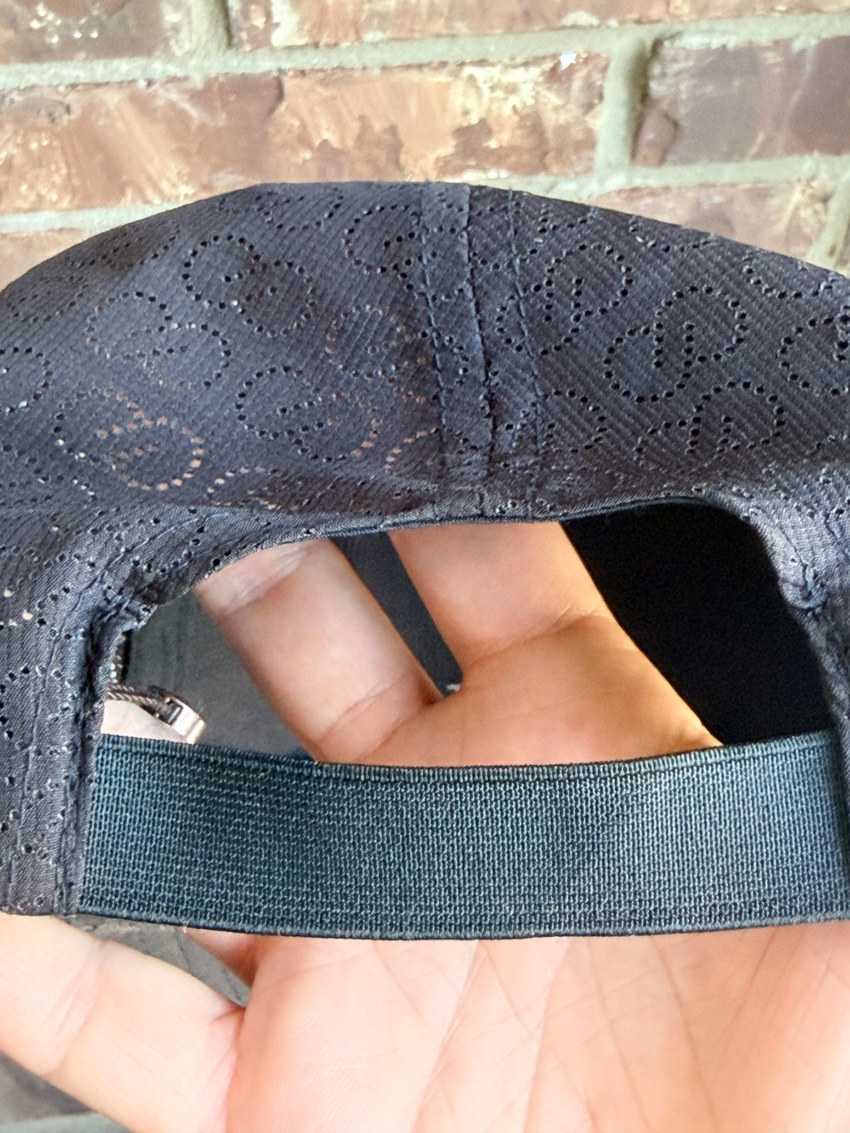 Black Performance Baseball Cap Laser Cut Paisley Stretch Back Athletic Hat