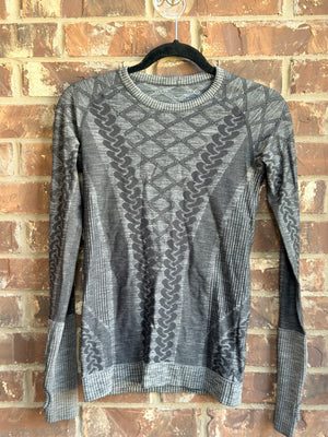 Lululemon Swiftly Tech Long Sleeve Crew Black Gray Geometric Print