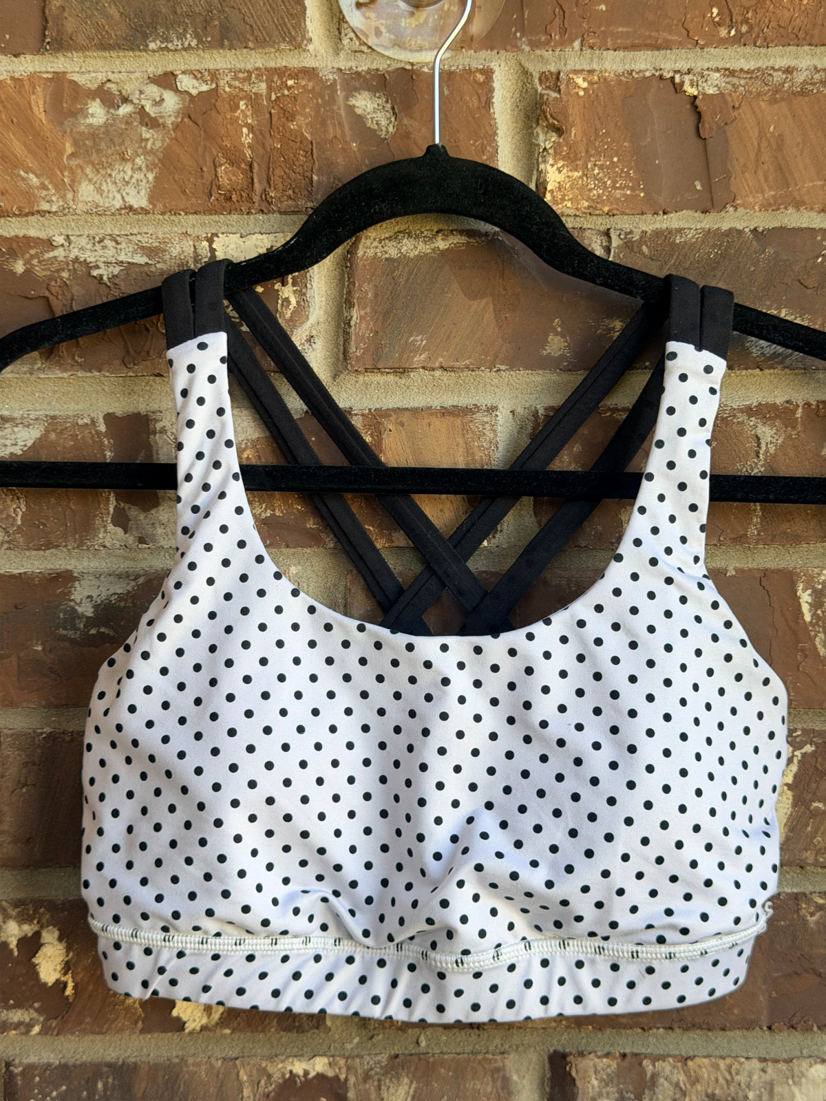 Lululemon White Black Polka Dot Strappy Sports Bra