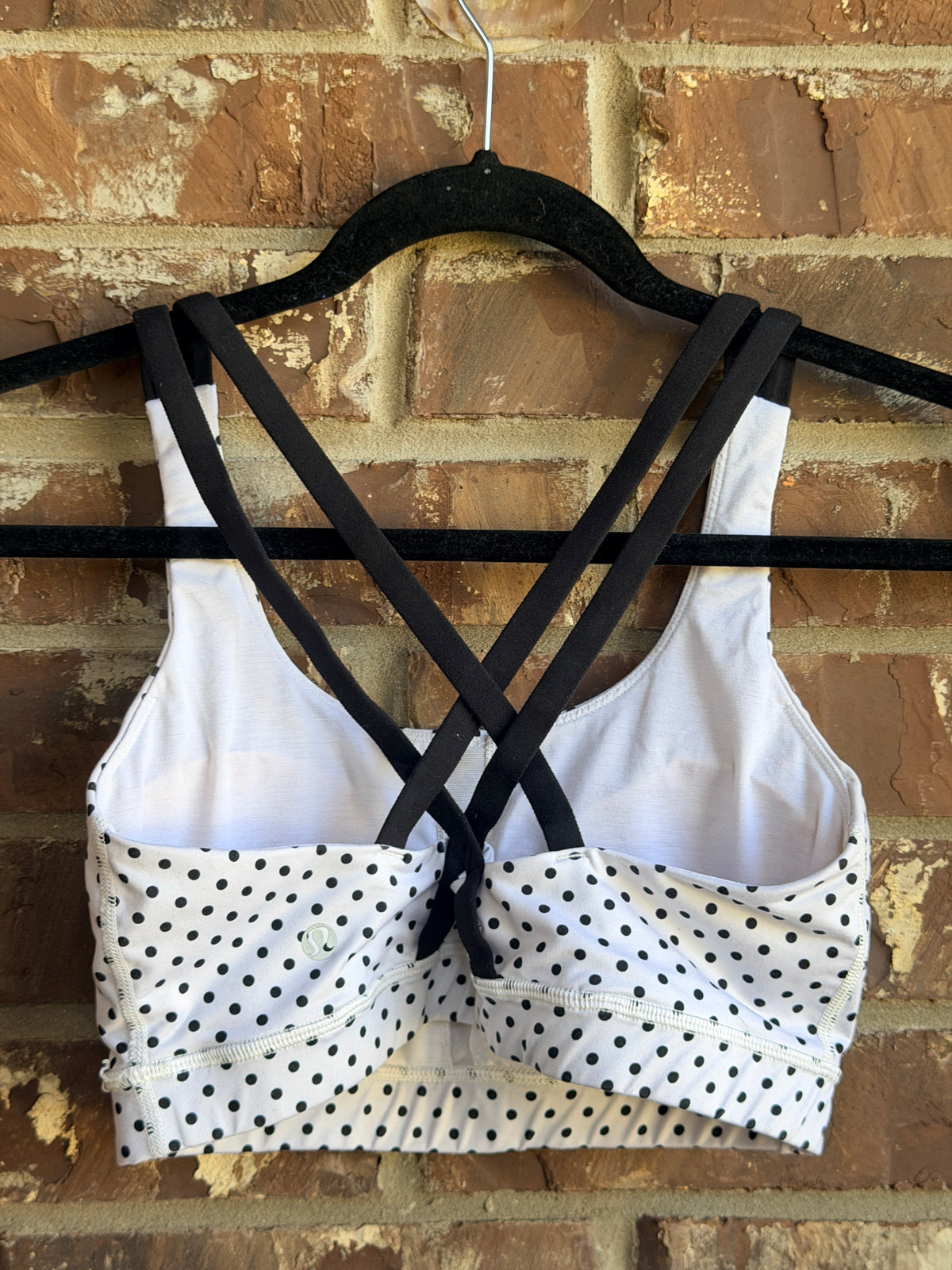 Lululemon White Black Polka Dot Strappy Sports Bra