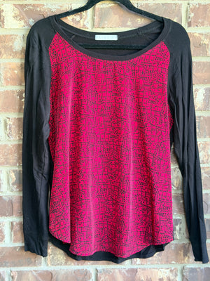 Olivia Moon Women's Black Red Abstract Print Long Sleeve Blouse Medium Top