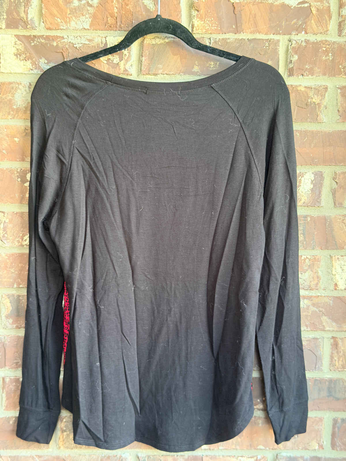 Olivia Moon Women's Black Red Abstract Print Long Sleeve Blouse Medium Top