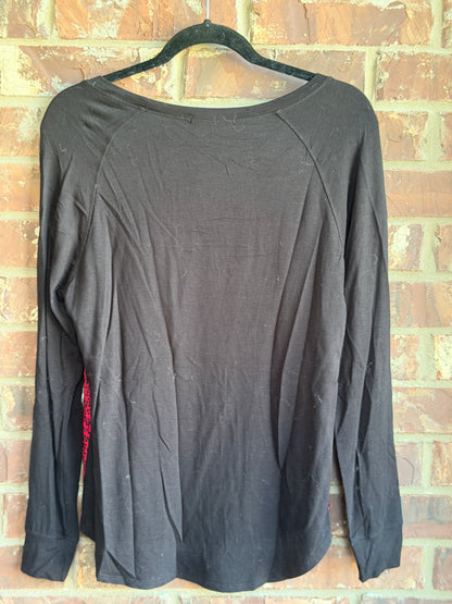 Olivia Moon Women's Black Red Abstract Print Long Sleeve Blouse Medium Top