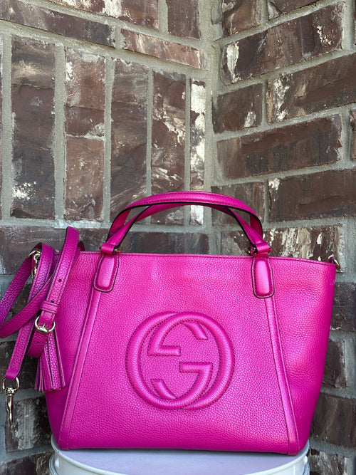 Gucci Soho Convertible Top Handle Leather Bag Small Pink 53012