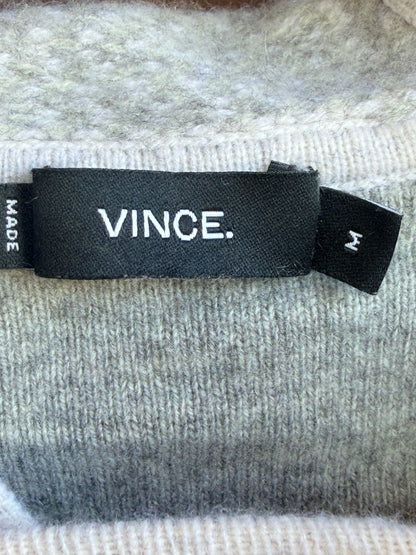 Vince Wool Cashmere Knit Hoodie Sweater Gray White Size Medium