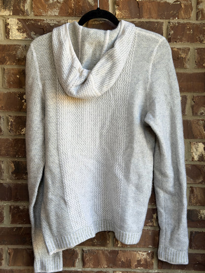 Vince Wool Cashmere Knit Hoodie Sweater Gray White Size Medium
