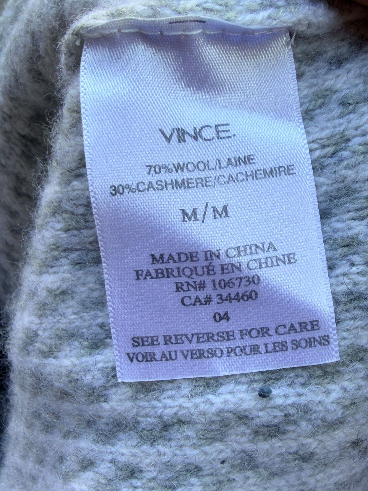 Vince Wool Cashmere Knit Hoodie Sweater Gray White Size Medium