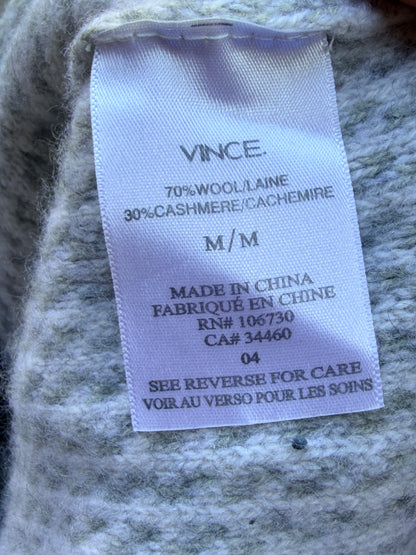 Vince Wool Cashmere Knit Hoodie Sweater Gray White Size Medium