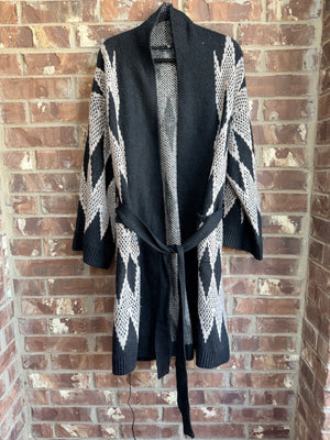 Tahari Woman Long Belted Cardigan Sweater Black Taupe Size 2X NWT