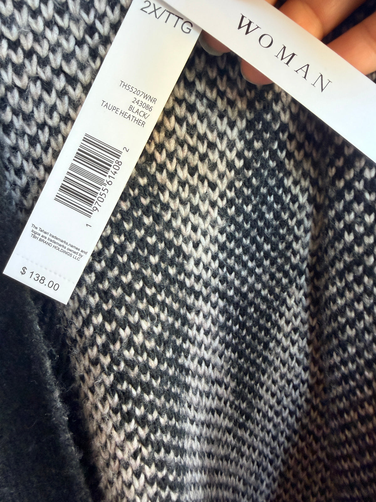 Tahari Woman Long Belted Cardigan Sweater Black Taupe Size 2X NWT
